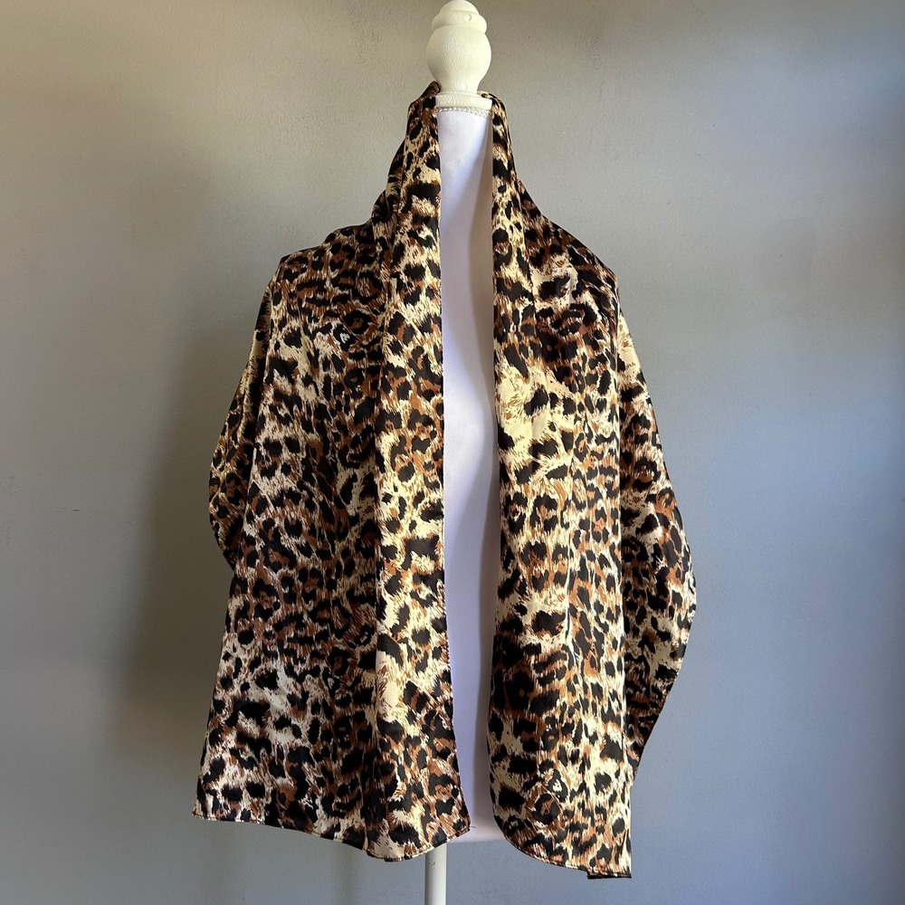 Evolve Silky Leopard Print Scarf Brown Tan Black Animal Print Rectangle Wrap